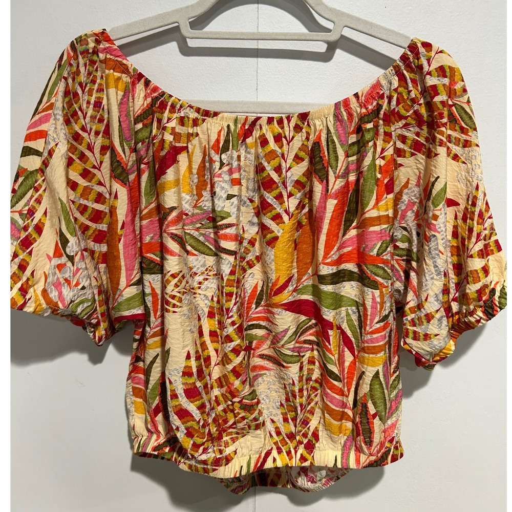 Melloday Off Shoulder Blouse Medium Multicolor Tropical Vacation Peasant Festive
